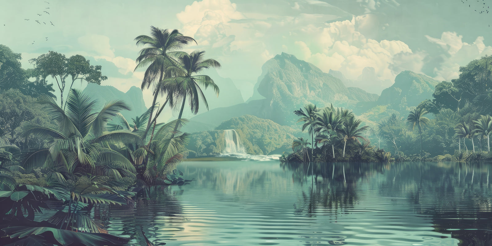 Papier peint tropical - lagune aux palmiers sauvages