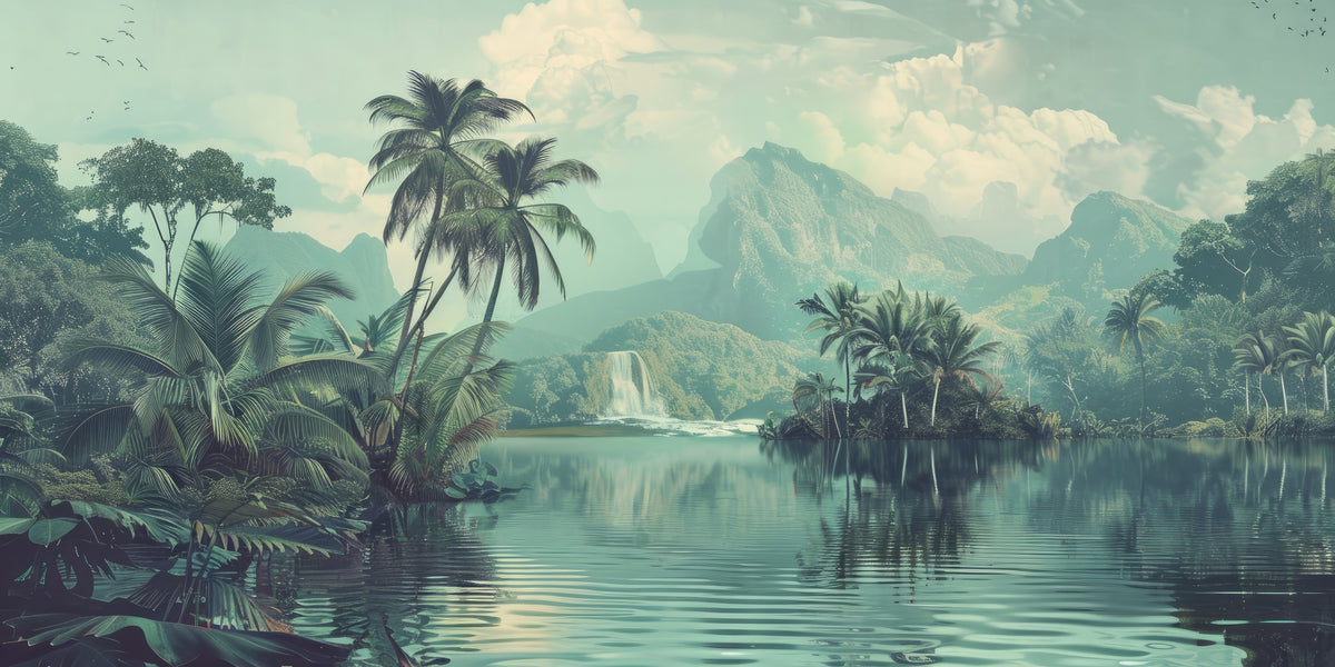 Papier peint tropical - Lagune aux palmiers sauvages