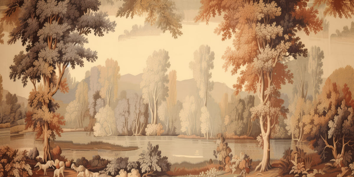 Papel pintado rústico - Bosque de abedules sepia
