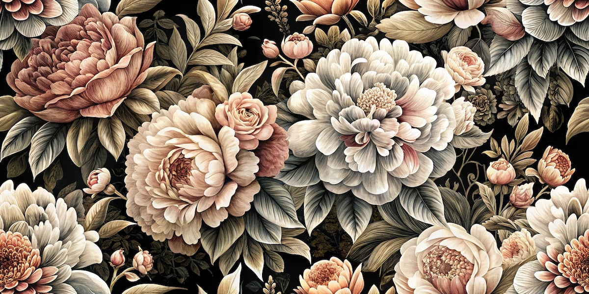 Papier peint fleuri - pivoines d'antan crème