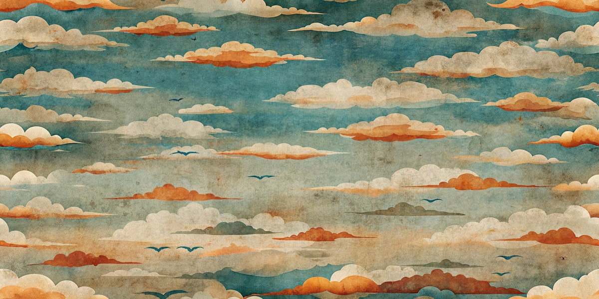 Papier peint nature - ciel moutonné aux reflets dorés