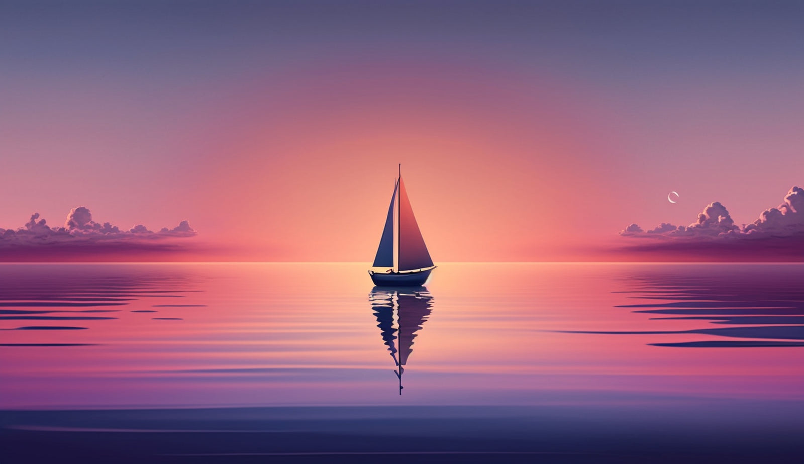 Landscape Wallpaper – Sailboat at Sea, Purple Sunset