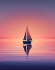 Papier peint Paysage – Voilier sur mer coucher soleil violet