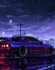 Nighttime Wallpaper – Neon Tuning Car in the Rain