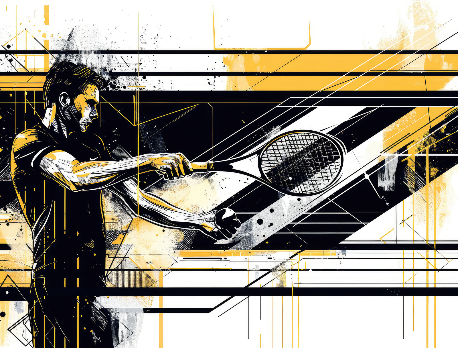 Sports wallpaper – Dynamic abstract black and yellow tennis player