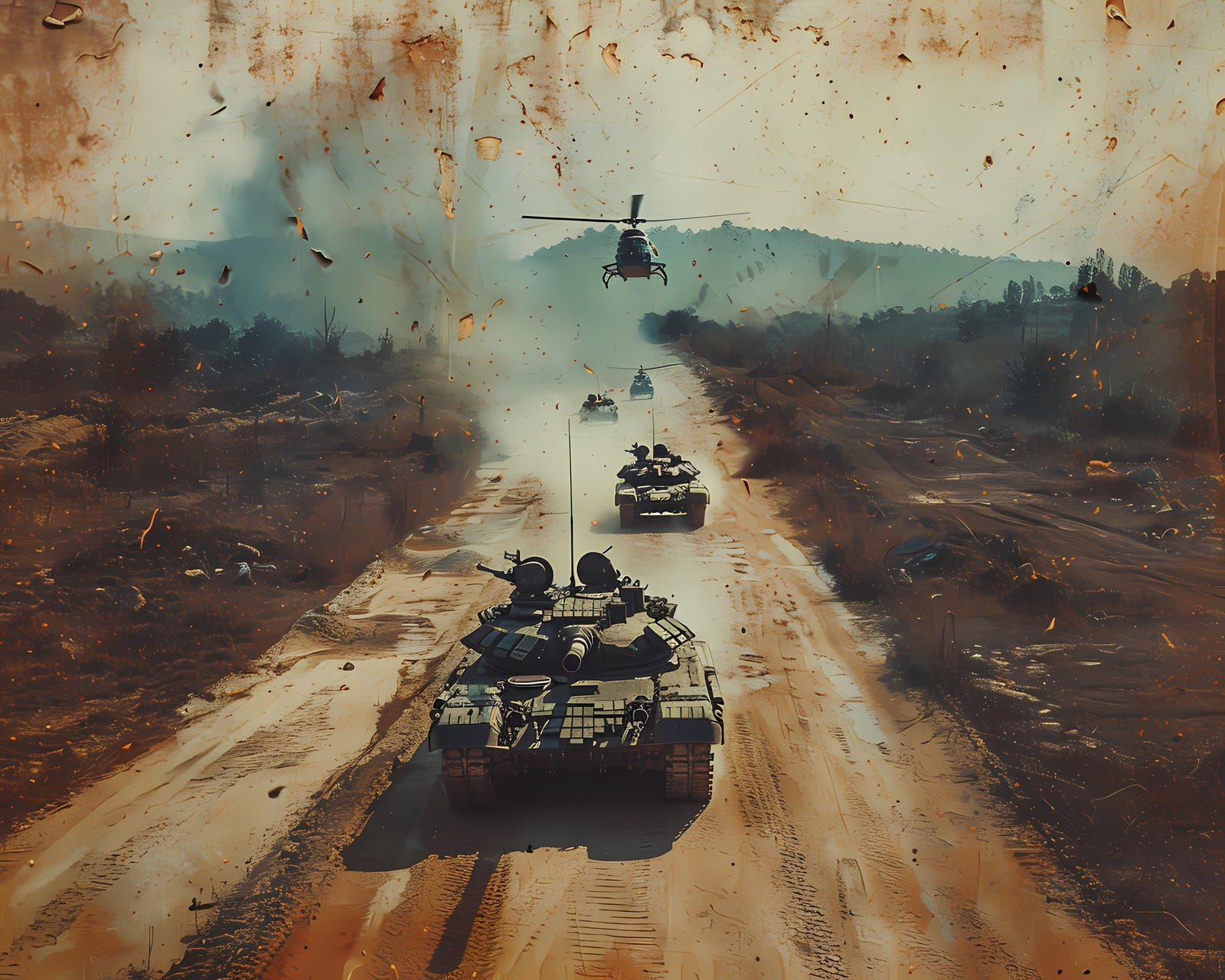 War Wallpaper – Tanks and Helicopters in Combat