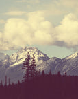 Landscape Wallpaper – Vintage Mountain Range, Forest, and Clouds