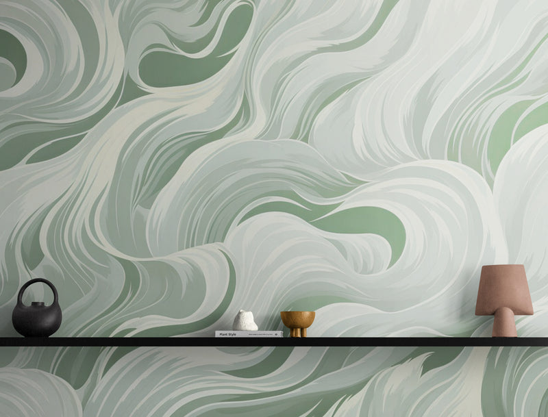 Papier Peint Japonais - Vagues Vertes