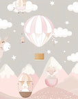 Papier Peint Enfant - Montgolfières Et Montagnes Roses