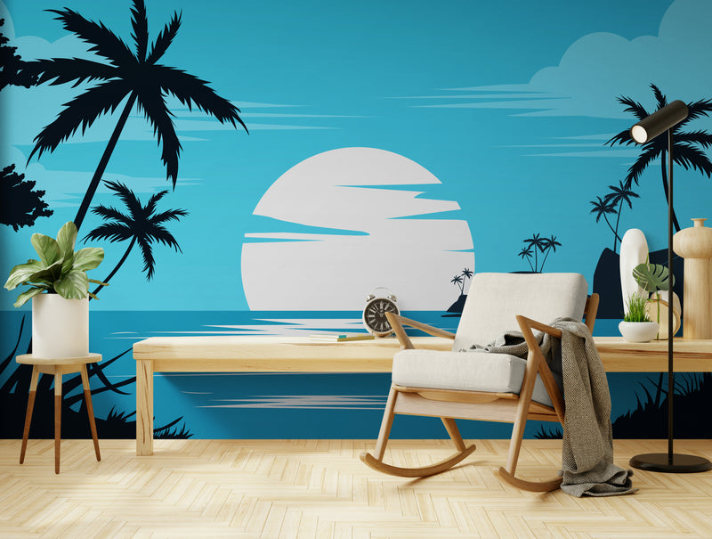 Tropical Sunset Wallpaper Illustration