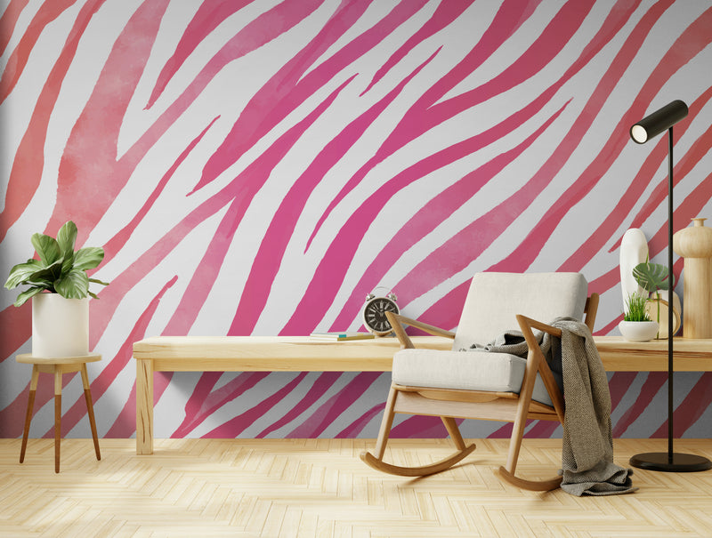 Papier Peint rayures - Zèbre Rose