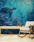 Papier Peint Aquatique - Plante Et Tortue Sous-Marine