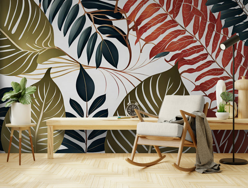 Papier Peint Exotique - Feuillage Tropical Stylisé