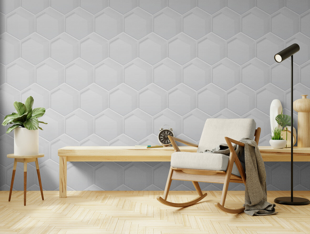 Geometric Wallpaper - Modern White Hexagons