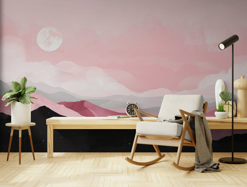 Papier Peint Abstrait - Montagnes Roses
