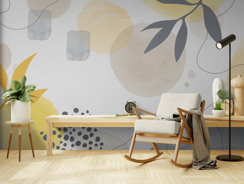 Papier Peint Contemporain - Feuillage et motifs colorés