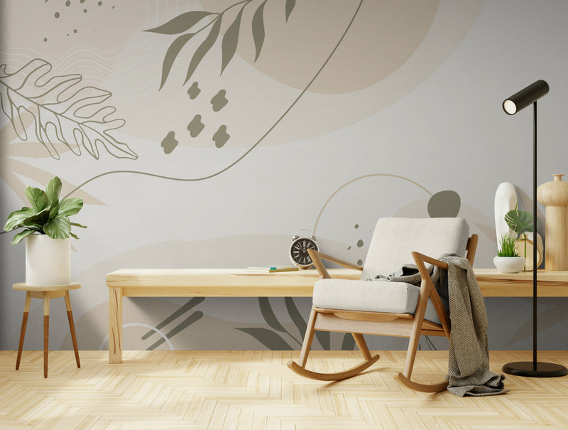Abstract Wallpaper - Neutral Foliage and Geometric Shapes