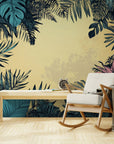 Papier Peint Illustration - Feuillage Bleu Et Rose