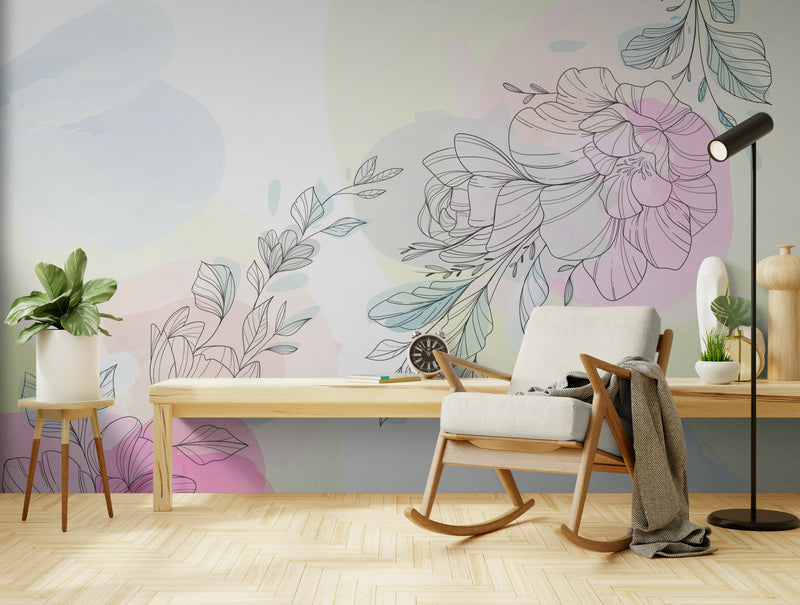 Pastel Wallpaper - Sketched Flowers