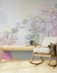 Papier Peint Pastel - Fleurs esquissées