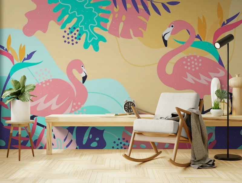 Papier Peint Exotique - Flamant Rose