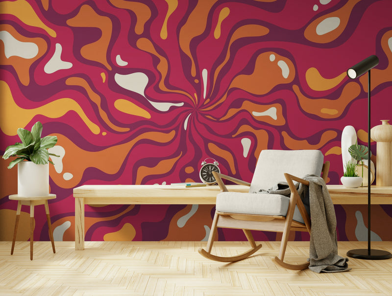 Papier Peint Abstrait - Hypnotique rouge et rose