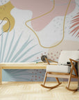 Papier Peint Abstrait - Feuillage Tropical Pastel