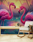 Papier Peint Enfant - Flamants Roses Dans L’eau