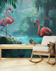 Papier Peint Exotique - Flamants Bleus