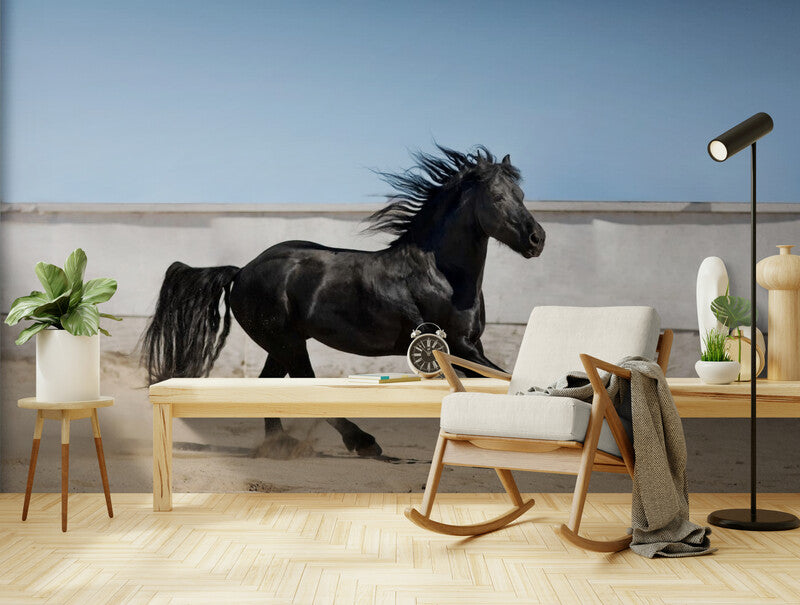 Papier Peint Animaux - Cheval Noir Majestueux