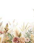 Papier peint fleuri - frise de fleurs séchées et pampas