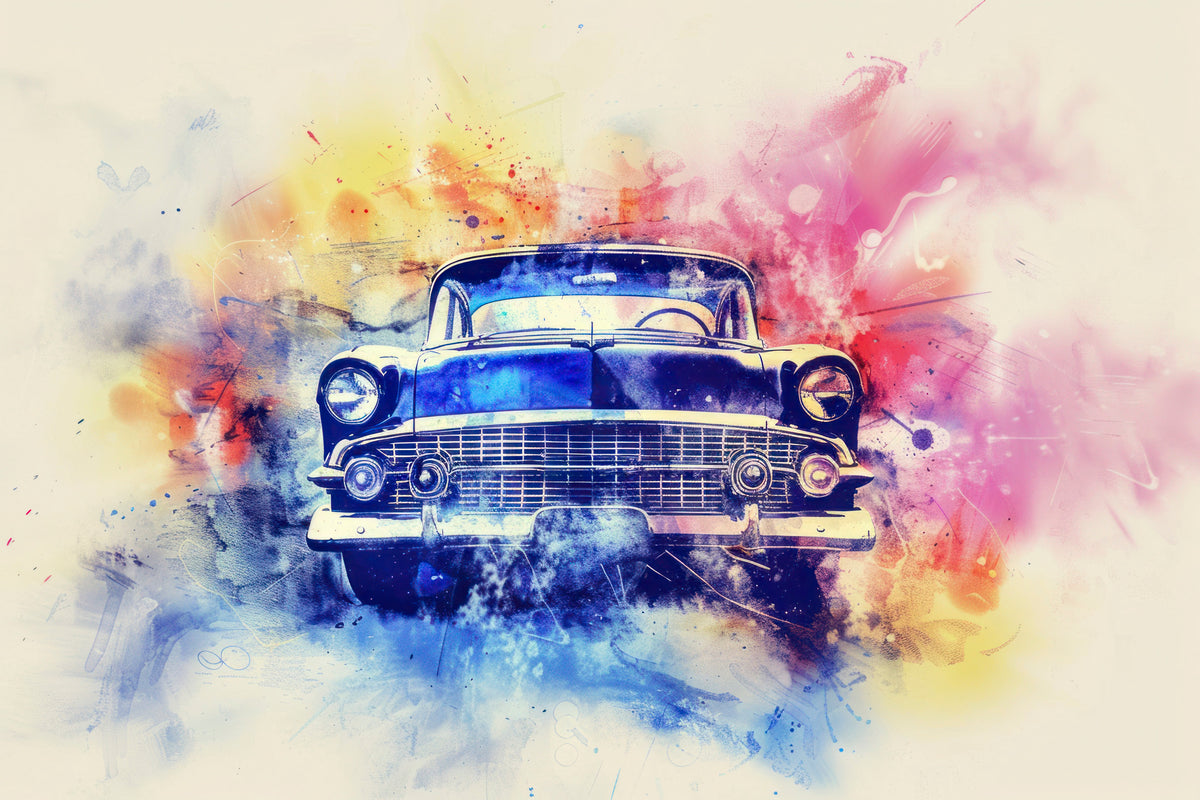 Papier peint voiture - Américaine bleue et couleurs vives