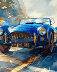 Papier peint voitures - cabriolet bleu vintage style aquarelle