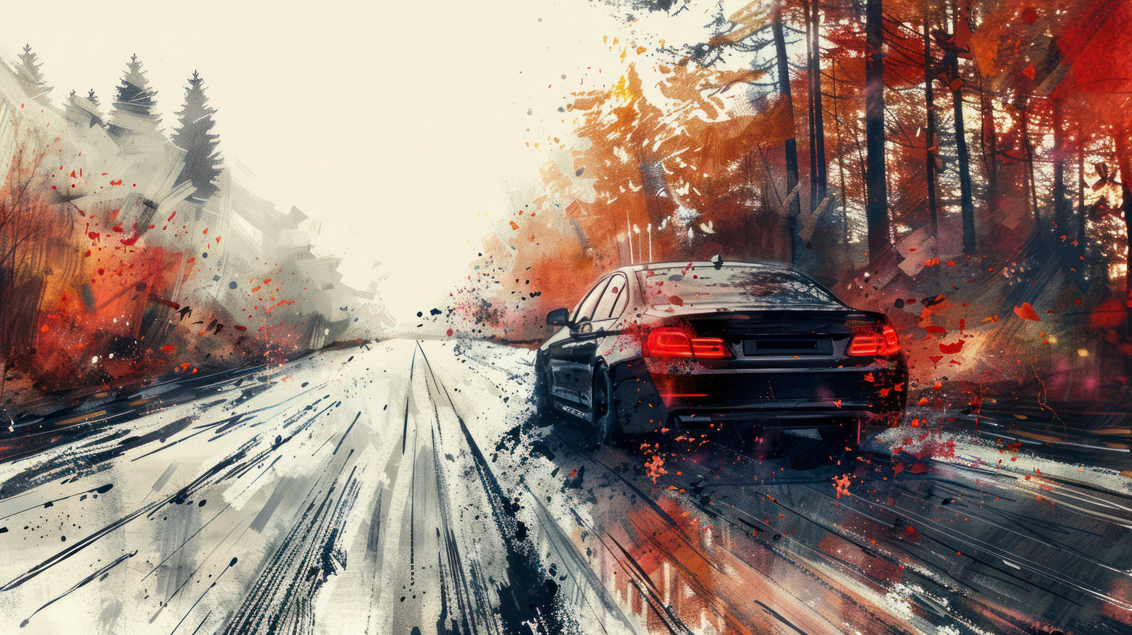 Papier Peint Voiture – Drift Forêt Aquarelle