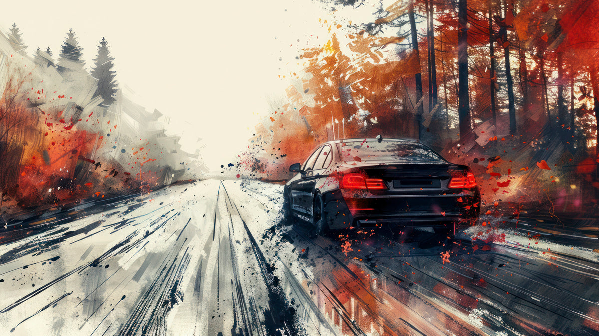 Papier peint voiture - Sportive noire en automne
