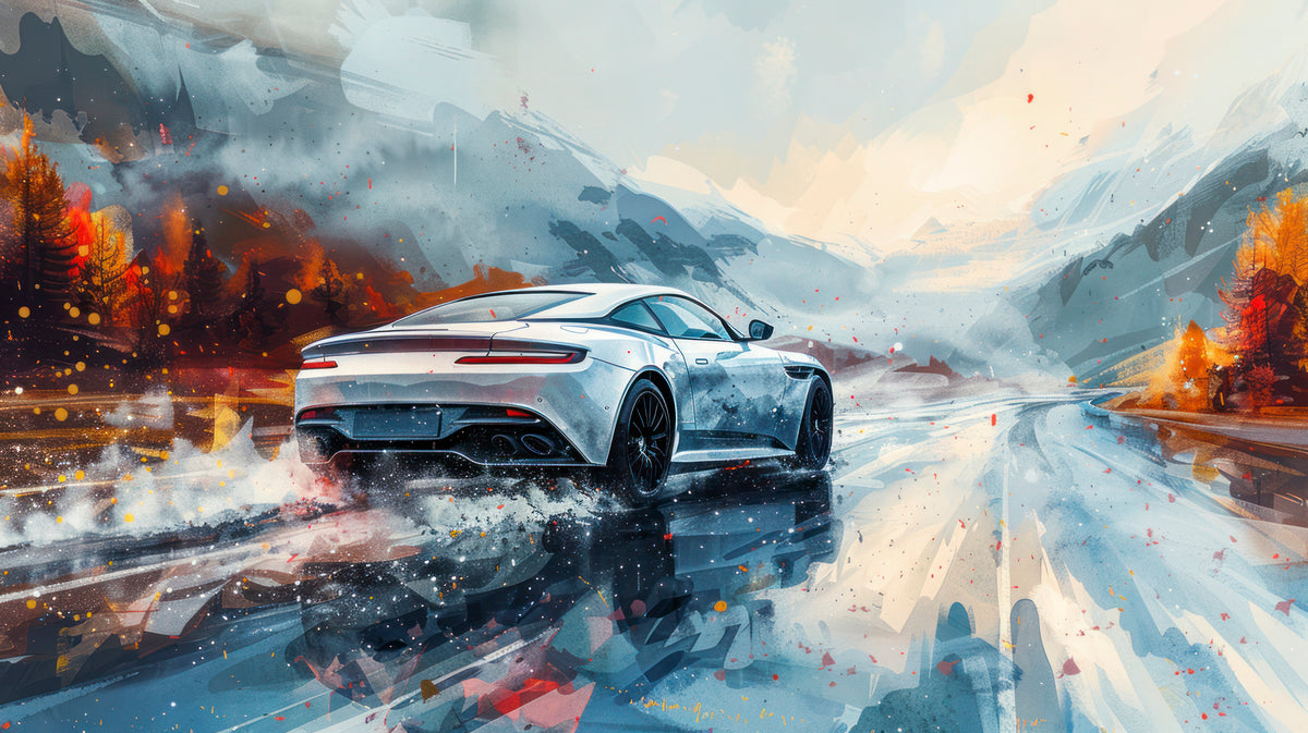 Papier peint voiture - Sportive grise en montagne