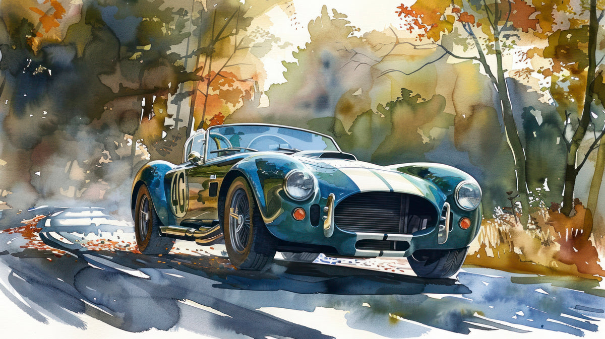 Papier peint voiture - Cabriolet bleu en forêt