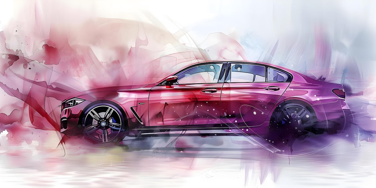 Papier peint voitures - voiture de sport mauve effet aquarelle