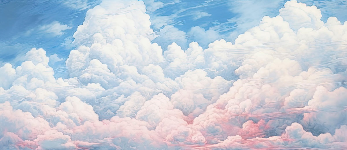 Papier peint nature - grands nuages blancs dans le ciel bleu