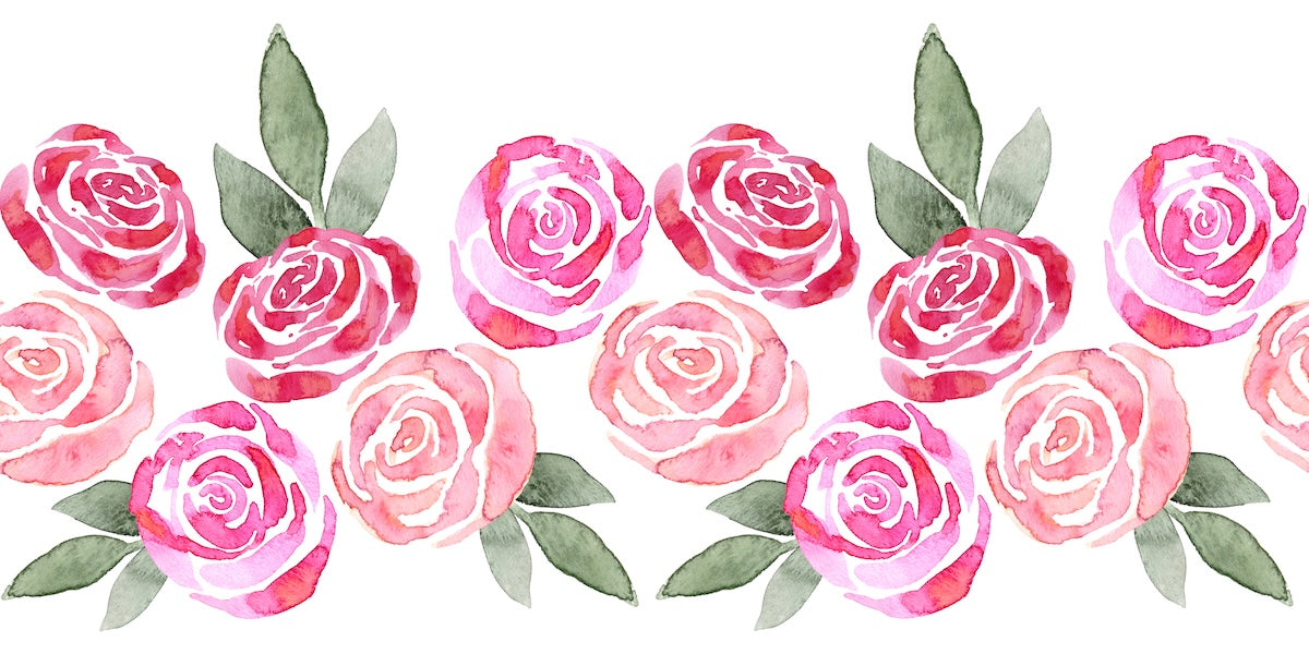 Papier peint fleuri - frise de roses roses