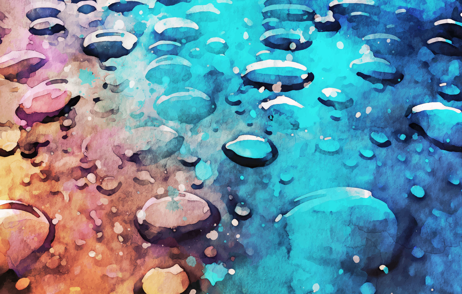 Abstract Wallpaper – Blue and Orange Watercolor Bubbles