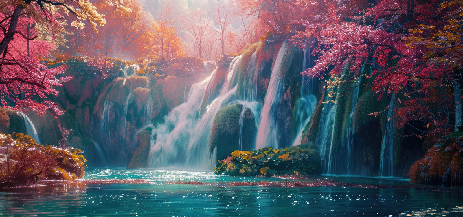 Papier peint cascades - chutes mystiques de la forêt rose