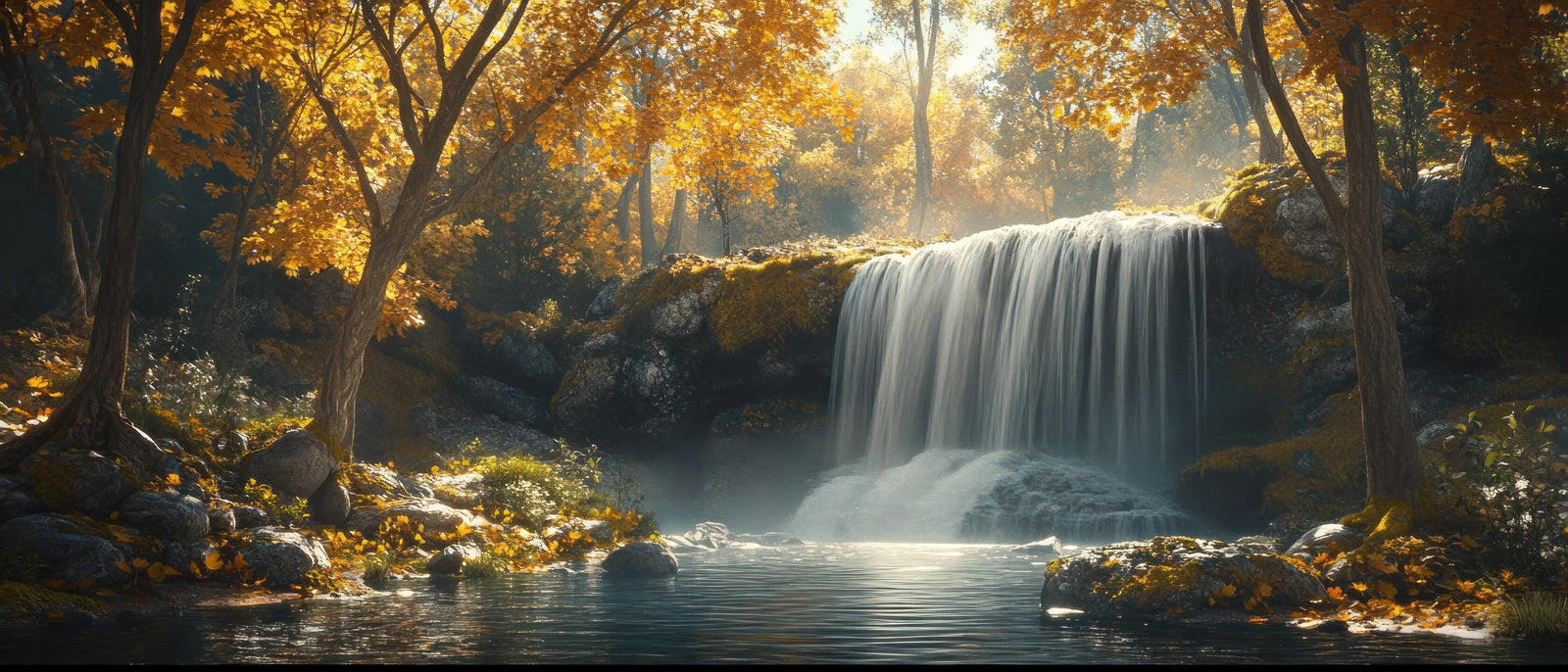 Papier peint cascades - cascade dorée d'automne