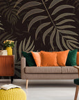 Papier Peint Tropical - Feuilles Noir Et Doré