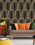 Papier Peint Imitation - Motifs Géométriques Noir Et Doré