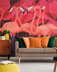 Papier Peint Illustration - Plantes Tropicales Rouges Et Flamants Roses