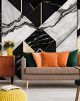 Papier Peint Motifs Géométriques - Marbre Noir Et Blanc