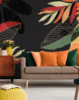 Papier Peint Feuillage - Plantes Tropicales Sur Fond Noir