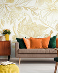 Papier Peint Floral - Fleurs Dorées