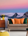 Papier Peint Paysage - Montagnes Et Ciel Rose